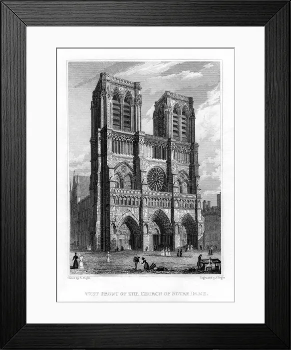 Framed Print : West front of the Church of Notre Dame de Paris, France, 1828. Artist: J Tingle Framed Print : West front of the Church of Notre Dame de Paris, France, 1828. Artist: J Tingle