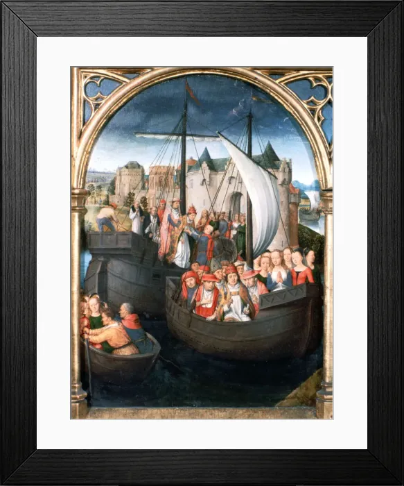 Framed Print : St Ursula Shrine, Departure from Basle, 1489. Artist: Hans Memling Framed Print : St Ursula Shrine, Departure from Basle, 1489. Artist: Hans Memling