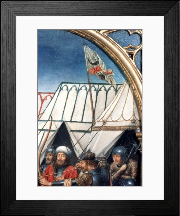 Framed Print : St Ursula Shrine, Martyrdom at Cologne, Detail, 1489. Artist: Hans Memling Framed Print : St Ursula Shrine, Martyrdom at Cologne, Detail, 1489. Artist: Hans Memling