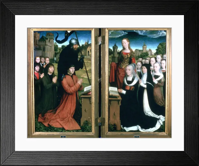 Framed Print : Triptych of the Family Moreel, 1484. Artist: Hans Memling Framed Print : Triptych of the Family Moreel, 1484. Artist: Hans Memling