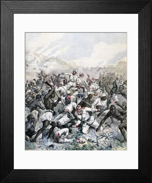 Framed Print : Destruction of a German expedition in Africa, 1891. Artist: Henri Meyer Framed Print : Destruction of a German expedition in Africa, 1891. Artist: Henri Meyer