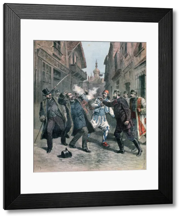 Framed Print : Assasination of M Beltchef in the presence of Mr Stambouloff, Bulgaria, 1891. Artist: Henri Meyer Framed Print : Assasination of M Beltchef in the presence of Mr Stambouloff, Bulgaria, 1891. Artist: Henri Meyer