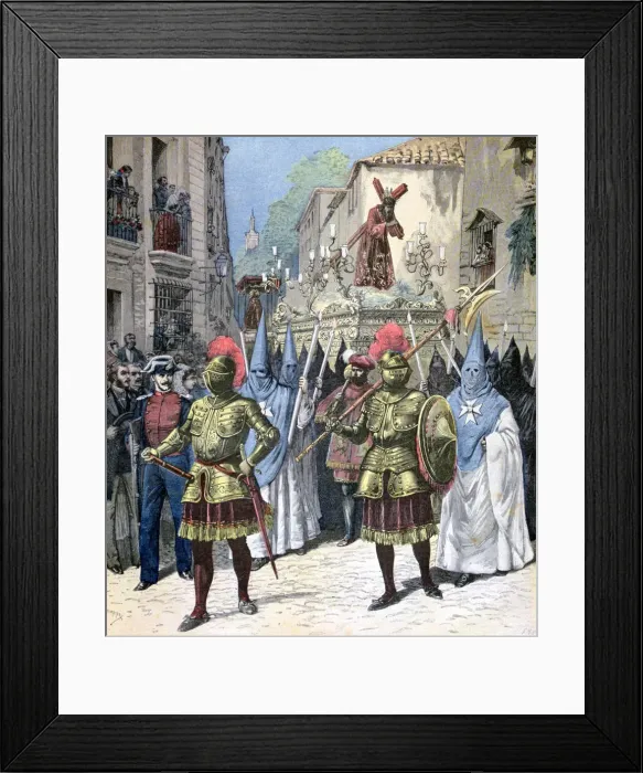 Framed Print : The procession of the Good Friday, Holy Week, Seville, 1891. Artist: Henri Meyer Framed Print : The procession of the Good Friday, Holy Week, Seville, 1891. Artist: Henri Meyer