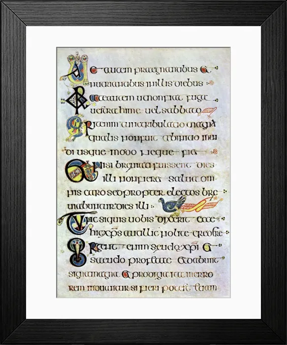 Framed Print : Decorated text page, 800 AD, (20th century) Framed Print : Decorated text page, 800 AD, (20th century)