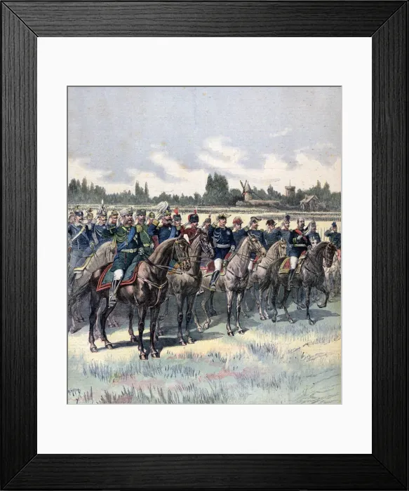 Framed Print : Military review with General Saussier and foreign military attaches, 14th July 1891. Artist: Henri Meyer Framed Print : Military review with General Saussier and foreign military attaches, 14th July 1891. Artist: Henri Meyer