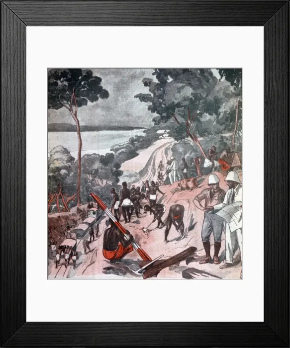 Framed Print : Laying railway track under the Equatorial sun, Brazzaville, Congo, 1924 Framed Print : Laying railway track under the Equatorial sun, Brazzaville, Congo, 1924