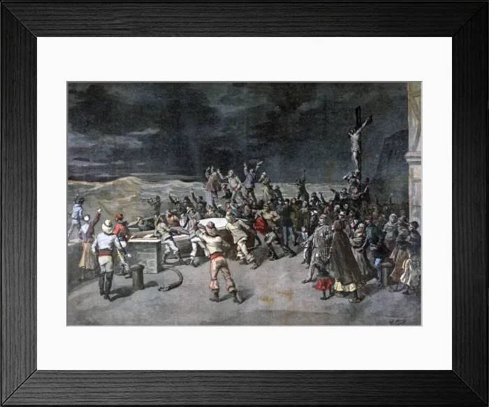 Framed Print : Scene seven, the rescue, from the play Maitre D Armes, Port of Saint-Martin, 1892. Artist: Henri Meyer Framed Print : Scene seven, the rescue, from the play Maitre D Armes, Port of Saint-Martin, 1892. Artist: Henri Meyer
