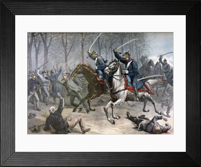 Framed Print : Cavalry charge, German riots in Leipzig, 1892. Artist: Henri Meyer Framed Print : Cavalry charge, German riots in Leipzig, 1892. Artist: Henri Meyer