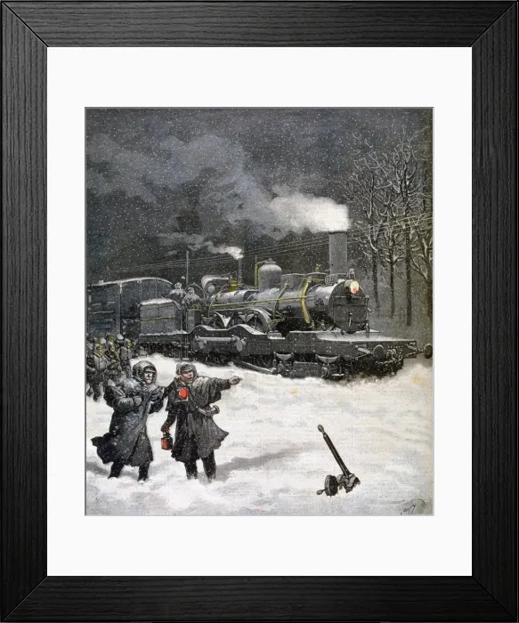 Framed Print : Train blocked by snow, France, 1892. Artist: Henri Meyer Framed Print : Train blocked by snow, France, 1892. Artist: Henri Meyer