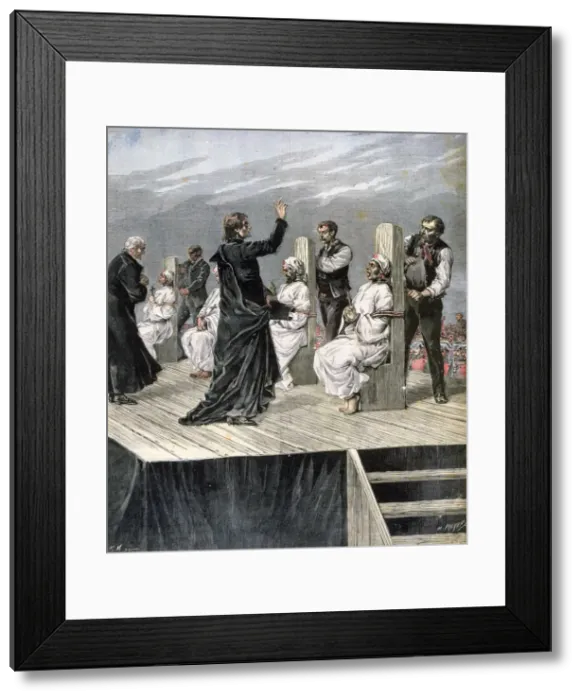 Framed Print : Garrotting of anarchists in Xeres, Spain, 1892. Artist: Henri Meyer Framed Print : Garrotting of anarchists in Xeres, Spain, 1892. Artist: Henri Meyer