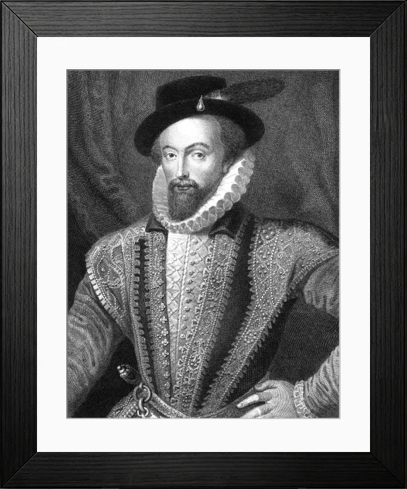 Framed Print : Sir Walter Raleigh, English writer, poet, courtier, adventurer and explorer, (1821). Artist: J Fitler Framed Print : Sir Walter Raleigh, English writer, poet, courtier, adventurer and explorer, (1821). Artist: J Fitler