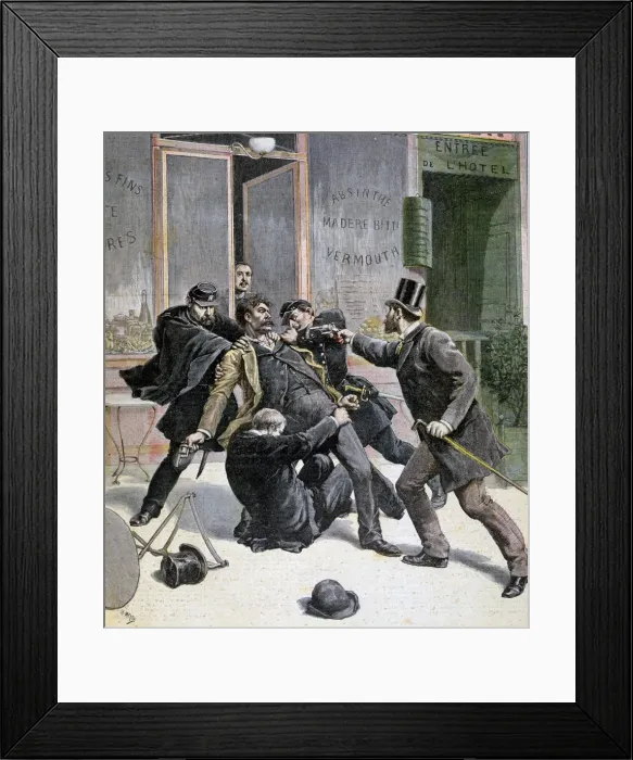 Framed Print : The Arrest of Ravachol, 1892. Artist: Francois Claudius Koeningstein Framed Print : The Arrest of Ravachol, 1892. Artist: Francois Claudius Koeningstein