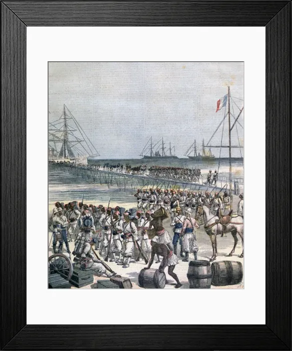 Framed Print : Landing of the Senegalese Troops at the New Wharf in Cotonou, Benin, 1892. Artist: Henri Meyer Framed Print : Landing of the Senegalese Troops at the New Wharf in Cotonou, Benin, 1892. Artist: Henri Meyer