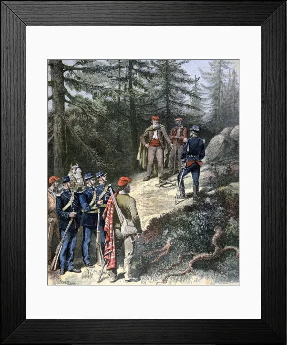 Framed Print : The Corsican Bandit, Jacques Bellacoscia, Surrendering to the Police, 1892. Artist: Henri Meyer Framed Print : The Corsican Bandit, Jacques Bellacoscia, Surrendering to the Police, 1892. Artist: Henri Meyer