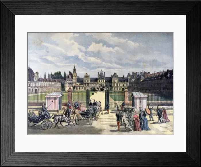 Framed Print : Arrival of the president of the Republique, Chateau de Fontainebleau, 1892. Artist: Henri Meyer Framed Print : Arrival of the president of the Republique, Chateau de Fontainebleau, 1892. Artist: Henri Meyer
