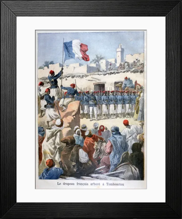 Framed Print : The raising of the French flag at Timbuktu, 1894. Artist: Frederic Lix Framed Print : The raising of the French flag at Timbuktu, 1894. Artist: Frederic Lix