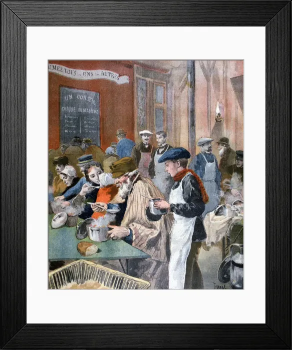 Framed Print : Charity of the students; the soup kitchen at Butte-aux-Cailles, Paris, 1894. Artist: Oswaldo Tofani Framed Print : Charity of the students; the soup kitchen at Butte-aux-Cailles, Paris, 1894. Artist: Oswaldo Tofani