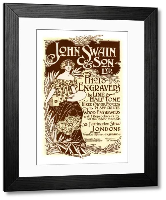 Framed Print : Advertisement for John Swain & Son, printers, 1901. Artist: John Swain & Son Framed Print : Advertisement for John Swain & Son, printers, 1901. Artist: John Swain & Son