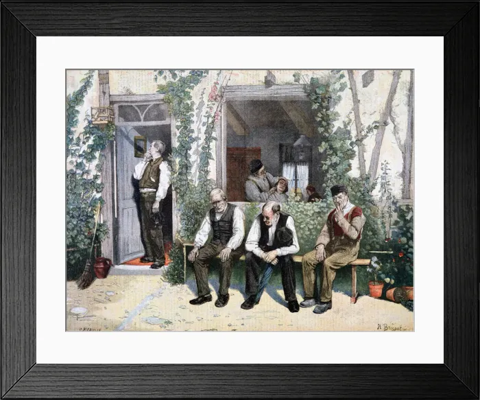 Framed Print : At the Barber s, 1895. Artist: F Meaulle Framed Print : At the Barber s, 1895. Artist: F Meaulle