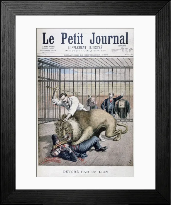 Framed Print : Lion attack, 1895. Artist: Henri Meyer Framed Print : Lion attack, 1895. Artist: Henri Meyer