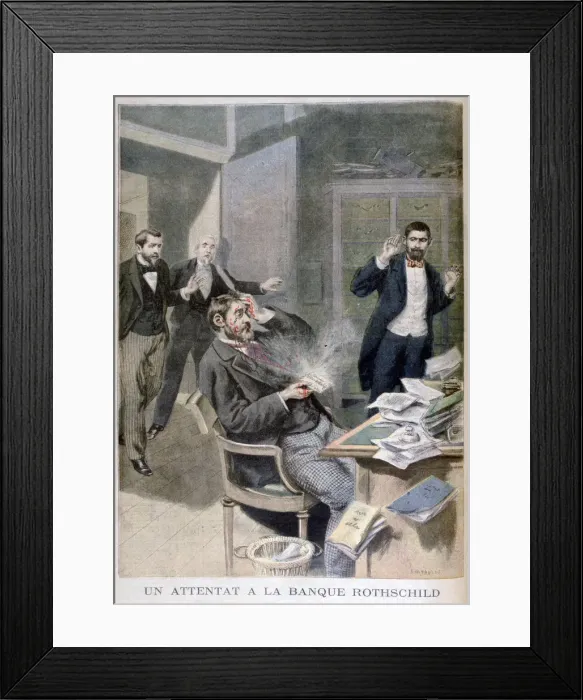 Framed Print : Explosion of a letter bomb sent to Baron Alphonse de Rothschild, 1895. Artist: F Meaulle Framed Print : Explosion of a letter bomb sent to Baron Alphonse de Rothschild, 1895. Artist: F Meaulle