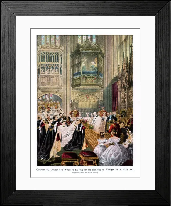 Framed Print : Princess Alexandras and Prince Edwards wedding, St Georges Chapel at Windsor, (10th March 1863), 1Artist: Robert Dudley Framed Print : Princess Alexandras and Prince Edwards wedding, St Georges Chapel at Windsor, (10th March 1863), 1Artist: Robert Dudley