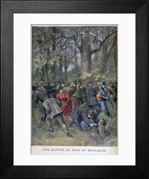 Framed Print : Fight between gendarmes and civilians in the Bois de Boulogne, Paris, 1895. Artist: Henri Meyer Framed Print : Fight between gendarmes and civilians in the Bois de Boulogne, Paris, 1895. Artist: Henri Meyer