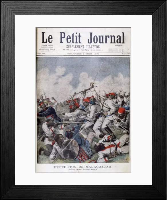 Framed Print : The capture of a Hova camp, Madagascar, 1895. Artist: Henri Meyer