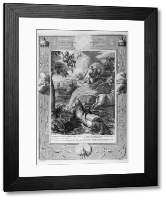 Framed Print : Io changed into a cow: Mercury cuts off Argus head, 1733. Artist: Bernard Picart Framed Print : Io changed into a cow: Mercury cuts off Argus head, 1733. Artist: Bernard Picart