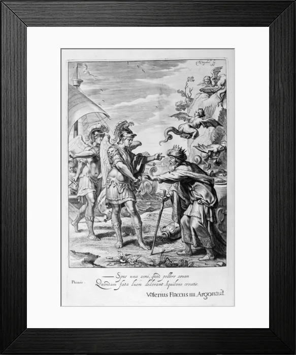 Framed Print : Phineus is delivered from the Harpies by Calais and Zethes, 1655. Artist: Michel de Marolles Framed Print : Phineus is delivered from the Harpies by Calais and Zethes, 1655. Artist: Michel de Marolles