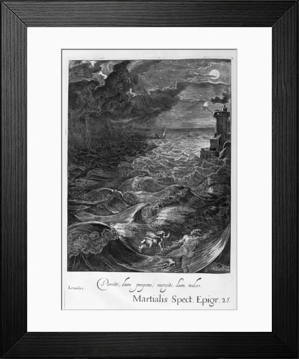 Framed Print : Leander Swims Over the Hellespont to Meet his Mistress Hero, 1655. Artist: Michel de Marolles Framed Print : Leander Swims Over the Hellespont to Meet his Mistress Hero, 1655. Artist: Michel de Marolles