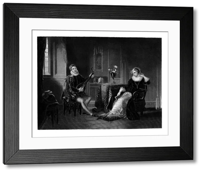 Framed Print : Chatelar Playing the Lute to Mary Queen of Scots, 1560s, (1860). Artist: JC Armytage Framed Print : Chatelar Playing the Lute to Mary Queen of Scots, 1560s, (1860). Artist: JC Armytage