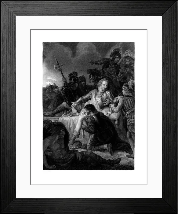 Framed Print : Death of Sir Philip Sidney, 1586, (1860). Artist: HK Bourne Framed Print : Death of Sir Philip Sidney, 1586, (1860). Artist: HK Bourne