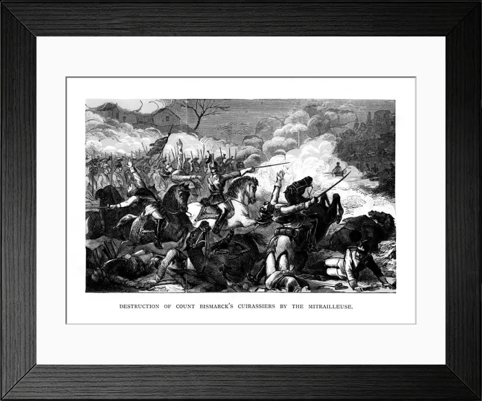 Framed Print : Destruction of Count Bismarcks Cuirassiers by the Mitrailleuse, c1870, (1875) Framed Print : Destruction of Count Bismarcks Cuirassiers by the Mitrailleuse, c1870, (1875)