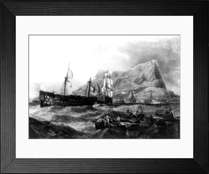 Framed Print : HMS Victory towed back to Gibraltar, 1805, 19th century Framed Print : HMS Victory towed back to Gibraltar, 1805, 19th century