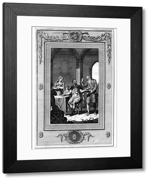 Framed Print : Alfred The Great dividing his loaf with a poor pilgrim, 9th century, (1772) Framed Print : Alfred The Great dividing his loaf with a poor pilgrim, 9th century, (1772)