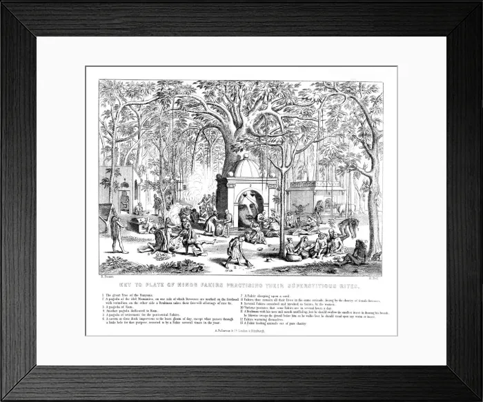 Framed Print : Hindu Fakirs practising their superstitious rites, 19th century. Artist: Bell Framed Print : Hindu Fakirs practising their superstitious rites, 19th century. Artist: Bell