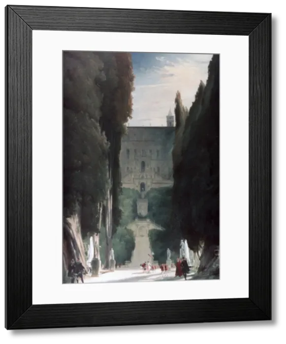Framed Print : The Garden of the Villa d Este, 1830. Artist: Karl Blechen Framed Print : The Garden of the Villa d Este, 1830. Artist: Karl Blechen