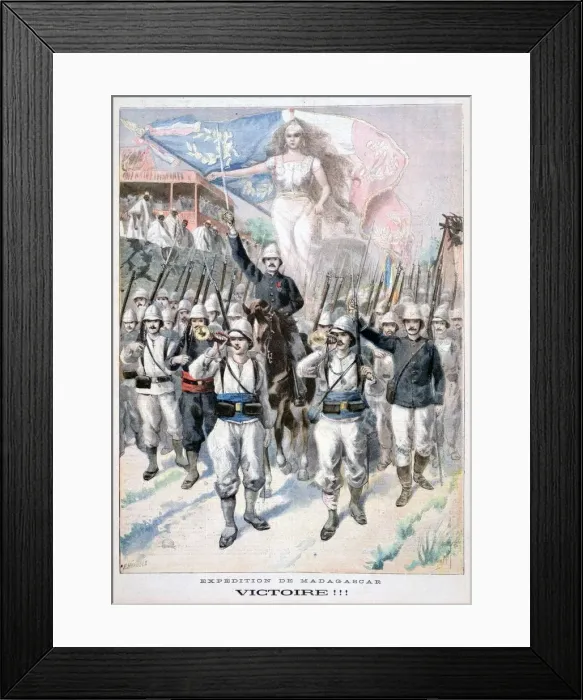 Framed Print : Victory!!, French intervention in Madagascar, 1895. Artist: F Meaulle Framed Print : Victory!!, French intervention in Madagascar, 1895. Artist: F Meaulle