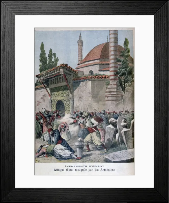 Framed Print : An attack on a mosque by Armenians, 1895. Artist: Henri Meyer Framed Print : An attack on a mosque by Armenians, 1895. Artist: Henri Meyer
