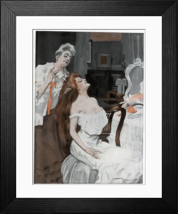 Framed Print : Woman having her hair done, late 19th-early 20th century. Artist: Ferdinand Freih van Reznicek Framed Print : Woman having her hair done, late 19th-early 20th century. Artist: Ferdinand Freih van Reznicek