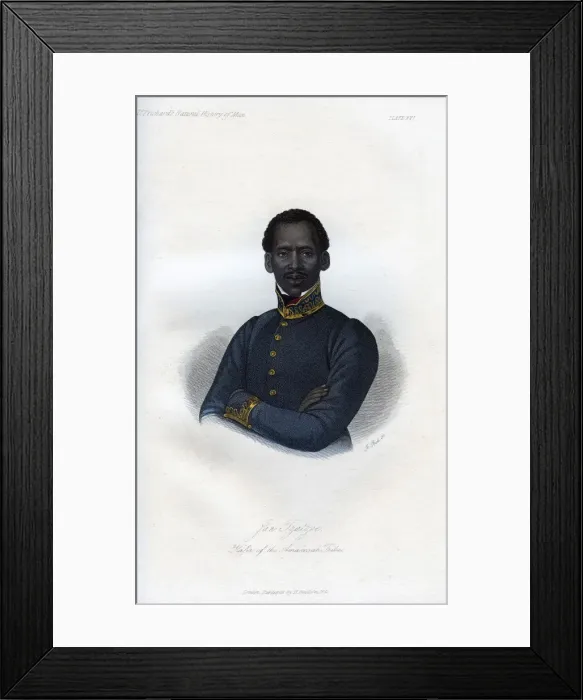 Framed Print : Jan Tzatzoe, Kafir of the Amakosah Tribe, 1848. Artist: J Bull Framed Print : Jan Tzatzoe, Kafir of the Amakosah Tribe, 1848. Artist: J Bull