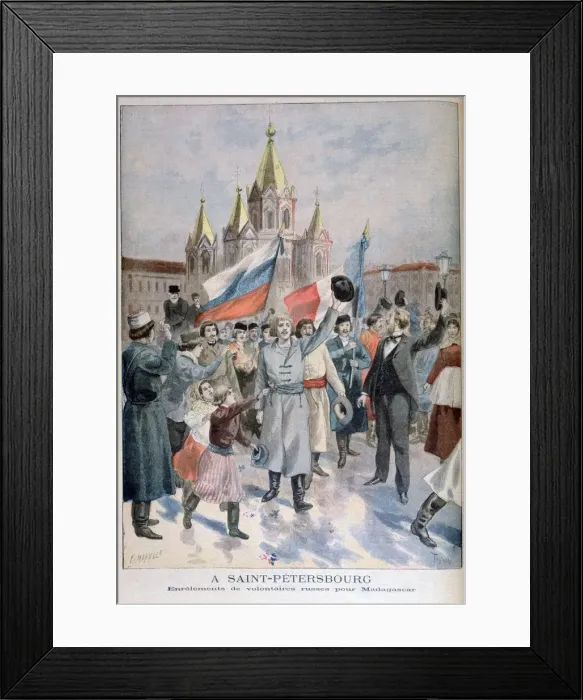Framed Print : Enrolment of Russian volunteers for Madagascar, St Petersburg, 1895. Artist: F Meaulle Framed Print : Enrolment of Russian volunteers for Madagascar, St Petersburg, 1895. Artist: F Meaulle