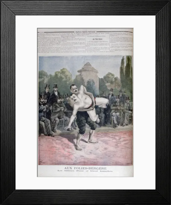 Framed Print : The Ismaillolo brothers wrestling, The Folies Bergere, 1895. Artist: F Meaulle Framed Print : The Ismaillolo brothers wrestling, The Folies Bergere, 1895. Artist: F Meaulle