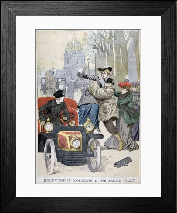 Framed Print : Kidnapping of a young woman in Paris, 1902 Framed Print : Kidnapping of a young woman in Paris, 1902