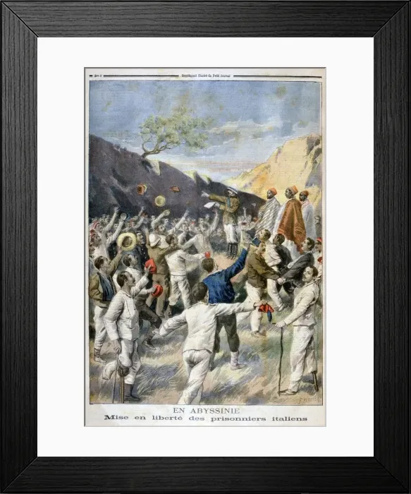 Framed Print : Setting free of the Italian prisoners, Abyssinia, 1896. Artist: F Meaulle Framed Print : Setting free of the Italian prisoners, Abyssinia, 1896. Artist: F Meaulle
