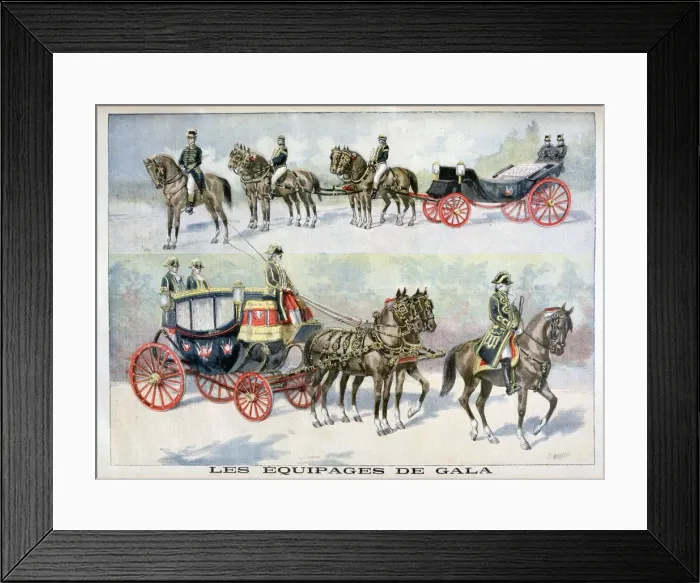 Framed Print : Types of gala coachs, 1896. Artist: F Meaulle Framed Print : Types of gala coachs, 1896. Artist: F Meaulle