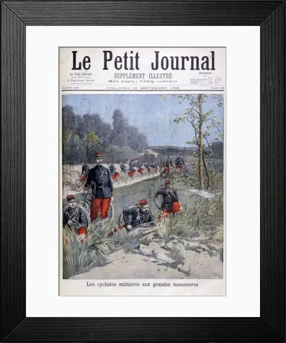 Framed Print : French bicycle corp on military maneuvers, 1896. Artist: Henri Meyer Framed Print : French bicycle corp on military maneuvers, 1896. Artist: Henri Meyer