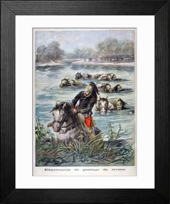Framed Print : French cavalry fording a river, 1896. Artist: Frederic Lix Framed Print : French cavalry fording a river, 1896. Artist: Frederic Lix