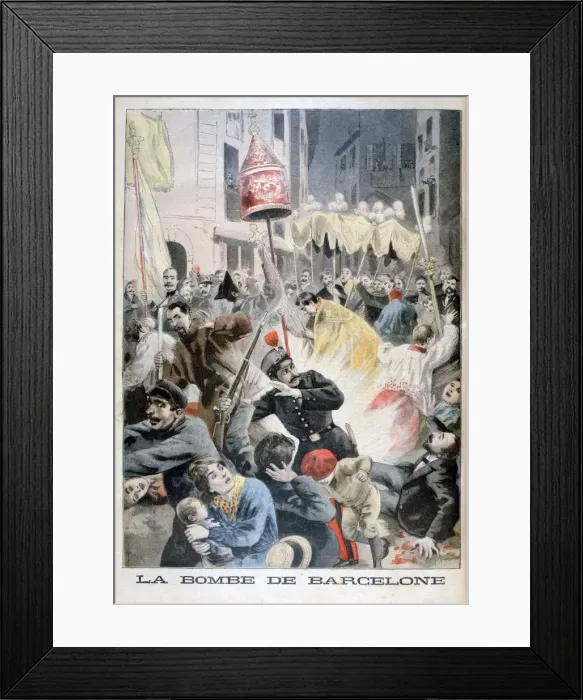 Framed Print : A bomb in Barcelona, 1896. Artist: F Meaulle Framed Print : A bomb in Barcelona, 1896. Artist: F Meaulle